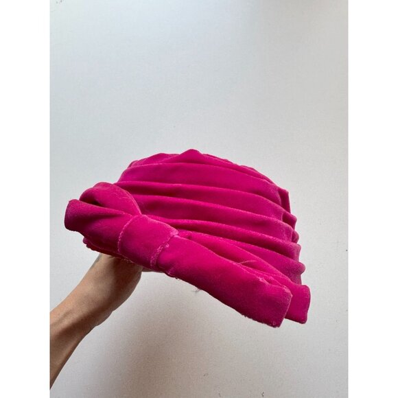 Vintage FRENCH ROOM Fuchsia Pink Velvet Pleated Bow Turban Juliet Hat - Picture 9 of 16